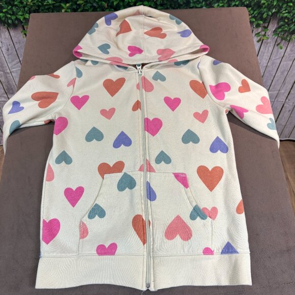 Cat & Jack Girls Hoodie Size Medium Cream with Colourful Hearts (SKU: 163G) - Picture 2 of 5